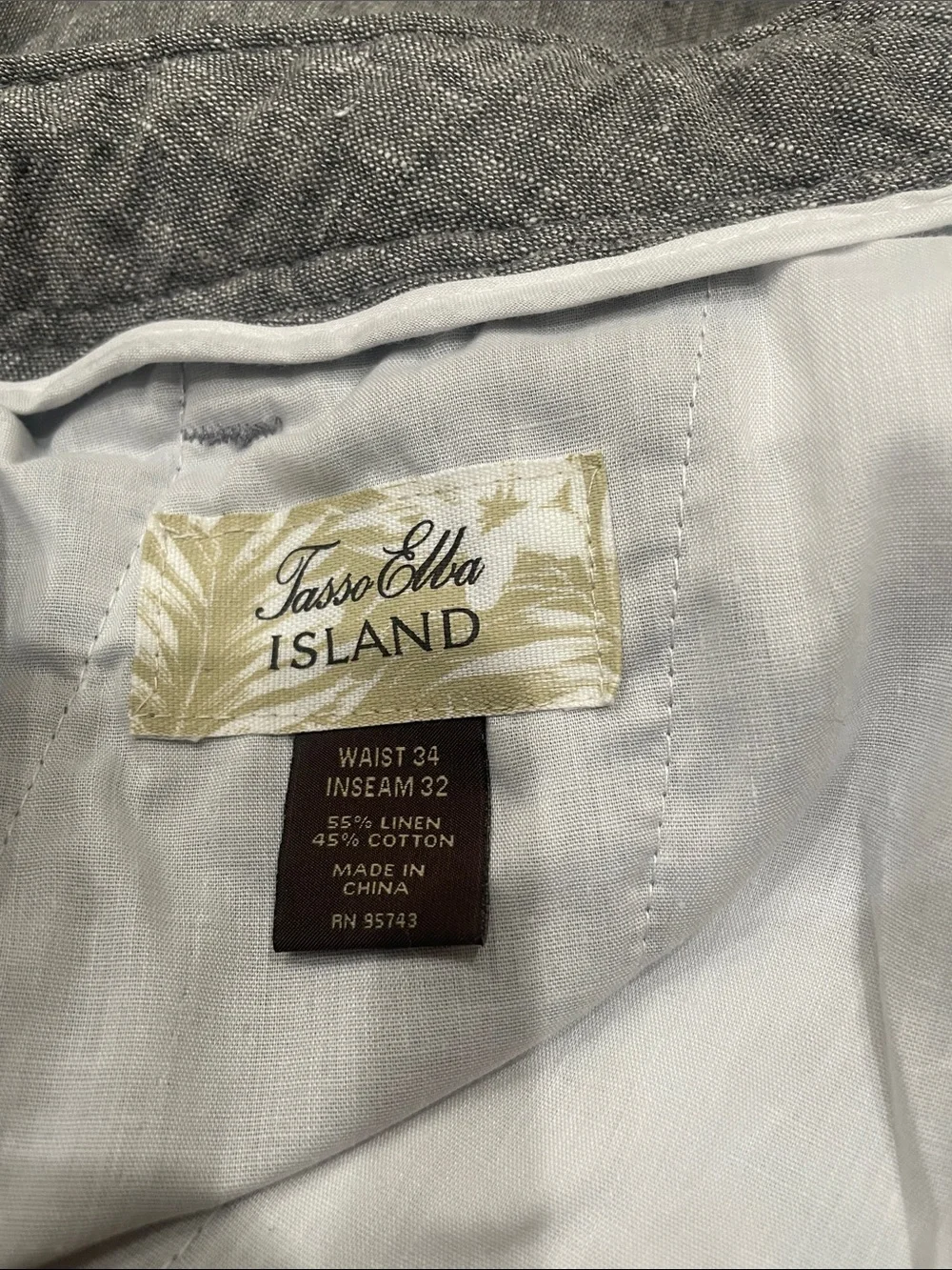 Tasso Elba Island Men's Relaxed  34/32 Linen-Blend Grey Drawstring Pants